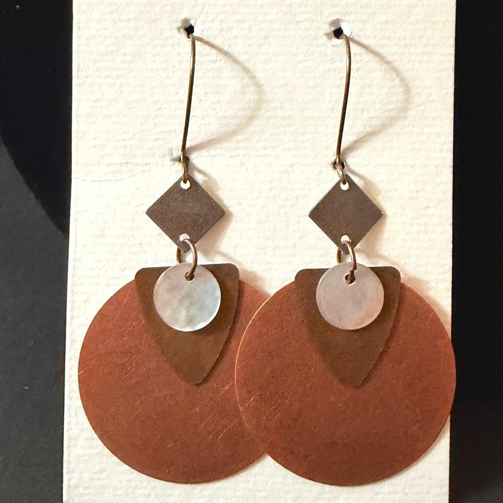 Mixed Metal Geometric Drop Earrings Copper Brass Boho Stephanie Aune Artist